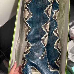 Sam Edelman Blue and Tan Reptile Boots